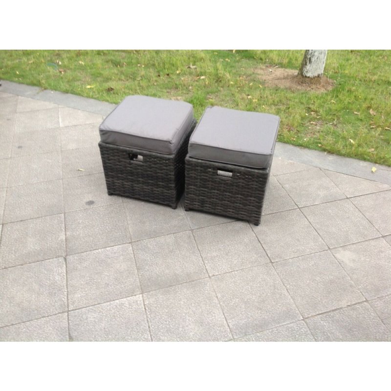 Fimous 2 PC Rattan Small Footstool Outdoor Garden Furniture Patio Furniture Dark Grey Mixed