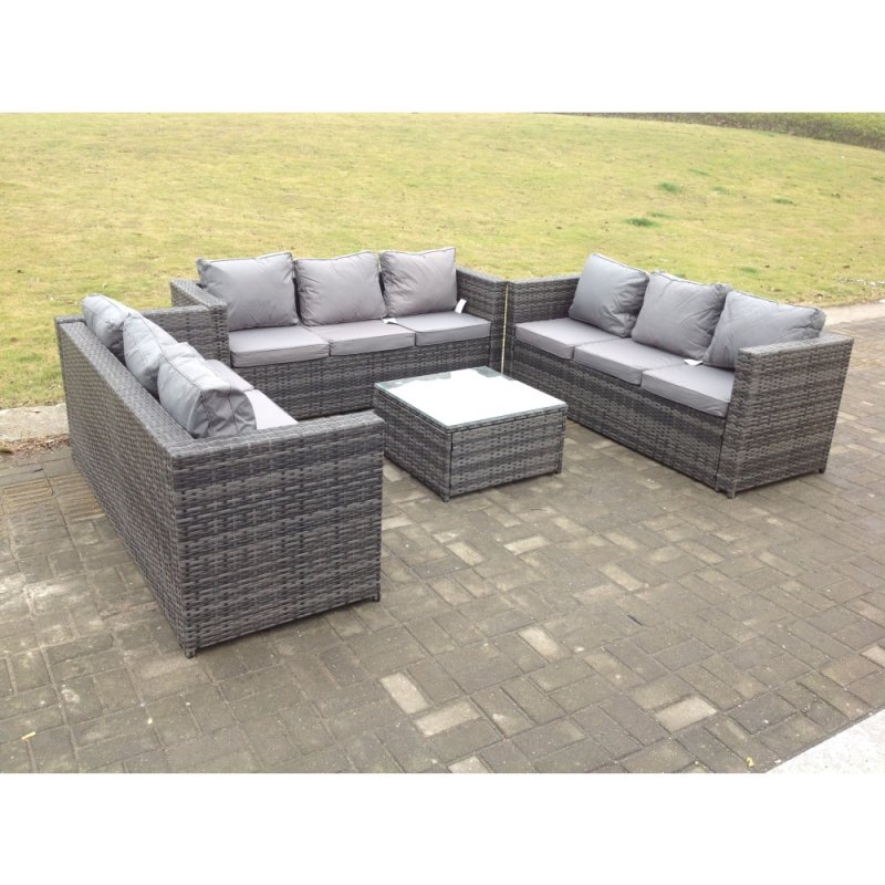 Fimous Outdoor Rattan Garden Furniture Lounge Sofa Set With Square Coffee Table