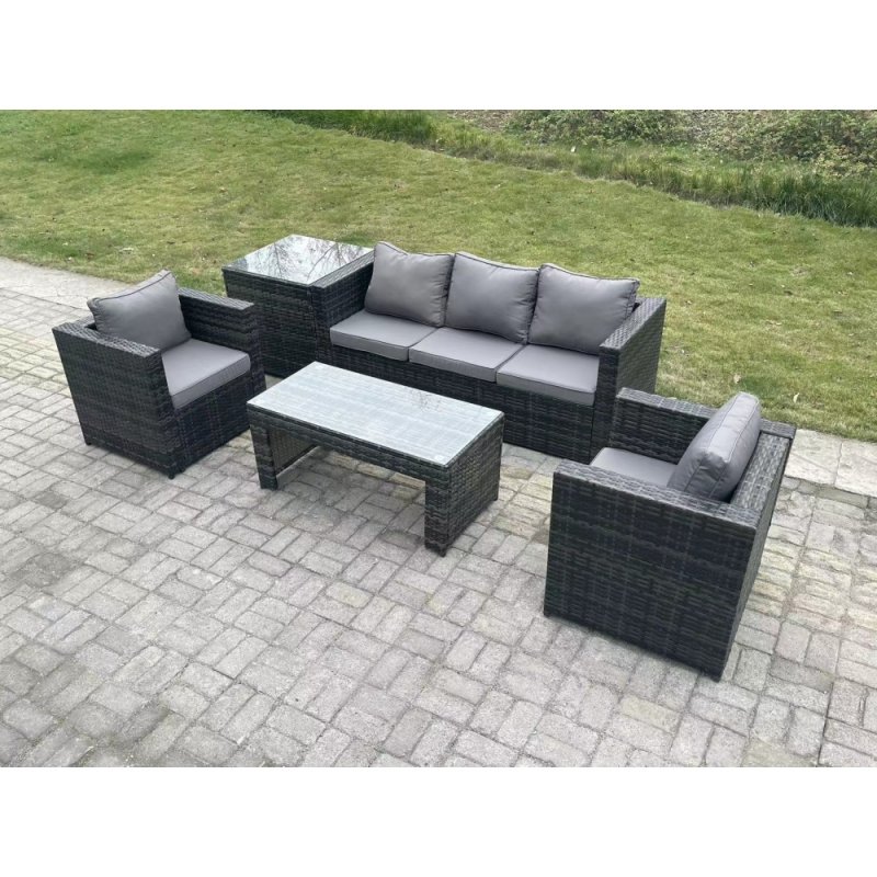 Fimous Lounge Rattan Sofa Set Outdoor Garden Furniture Oblong Rectangular Coffee Table With 2 Chairs Side Table