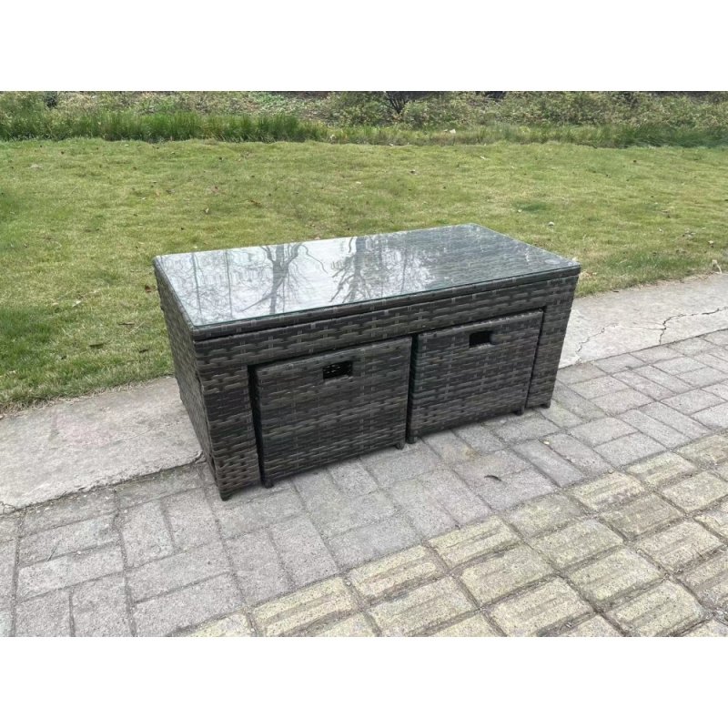 Fimous 8 Seater Rattan Corner Sofa Set With Square Side Table And Oblong Rectangular Coffee Tea Table 2 Stools Dark Grey Mixed