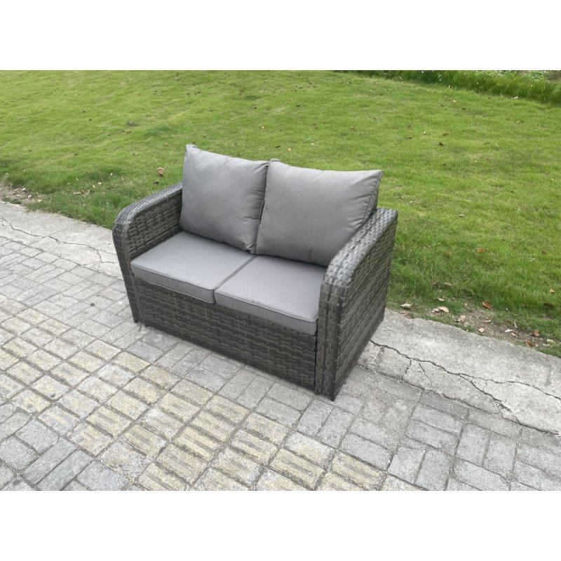 Fimous Outdoor Garden Furniture Sets 6 Pieces Wicker Rattan Furniture Sofa Sets with Rectangular Dining Table Love Sofa 2 Small Footstool Side Table