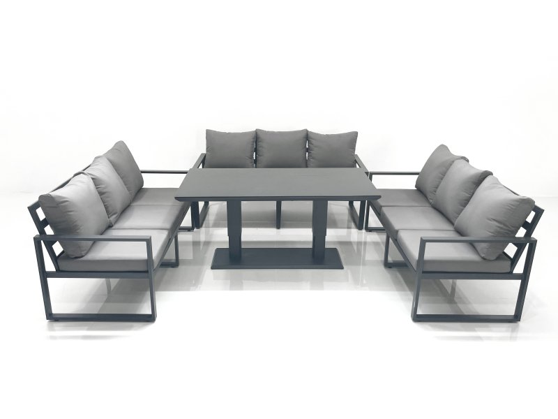 Fimous 9 Seater Garden Sofa Set Aluminium Furniture Rising Dining Tabe Set Dark Grey