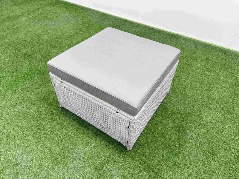 Fimous PE Rattan Lounge Sofa Set 10 Seater Outdoor Garden Furniture Set with Rectangular Coffee Table 3 Seater Sofa Big Footstool 2 Side Table Light Grey