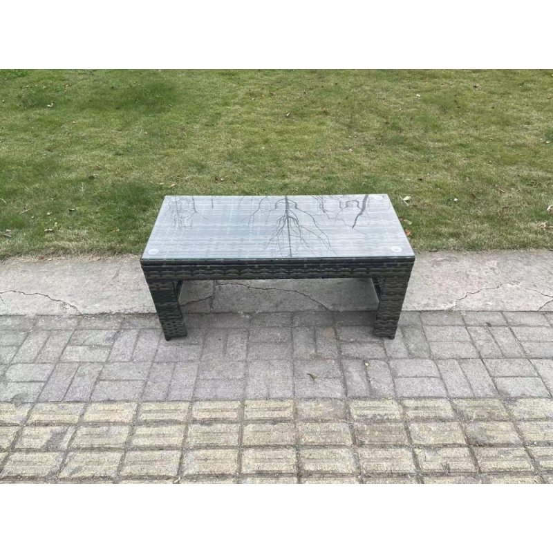 Fimous Rattan Oblong Rectangular Coffee Tea Table Outdoor Garden Furniture Patio Accessory Dark Grey Mixed