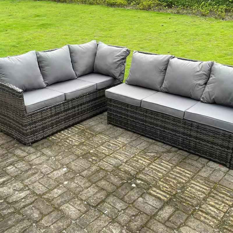 Fimous Semi-Assembled 9 Seater Rattan Garden Furniture Corner Sofa Dining Sets Outdoor Patio With 3 Stools