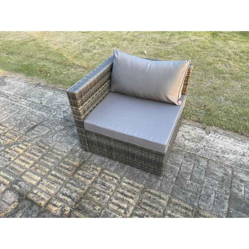 Fimous Outdoor Rattan Single Arm Corner Sofa Chair Garden Furniture With Seat and Back Cushion Dark Grey Mixed