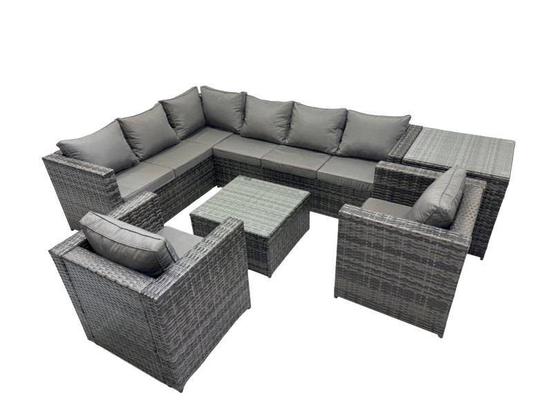 Fimous Rattan Garden Furniture Patio Furniture Sets with Corner Sofa Square Coffee Table Side Table Dark Grey Mixed