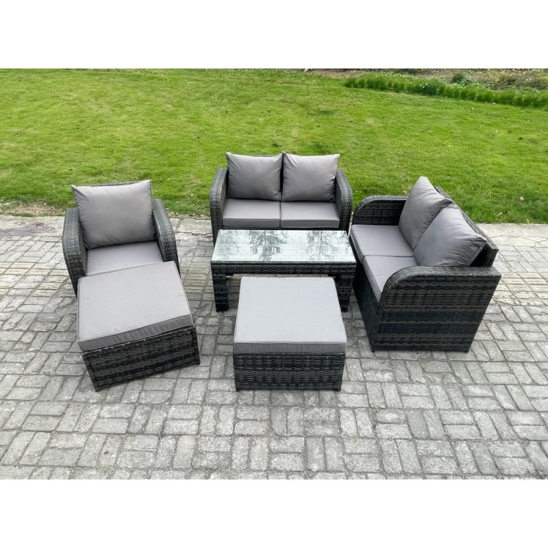 Fimous 7 Seater Rattan Wicker Garden Furniture Patio Conservatory Sofa Set with Rectangular Coffee Table Reclining Chair Love Sofa 2 Big Footstool