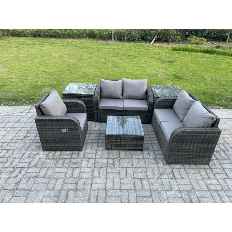 Fimous 6 Piece Garden Furniture Sets 5 Seater Outdoor Patio Furniture Set Weaving Wicker Rattan Sofa Chair and Table with 2 Side Tables
