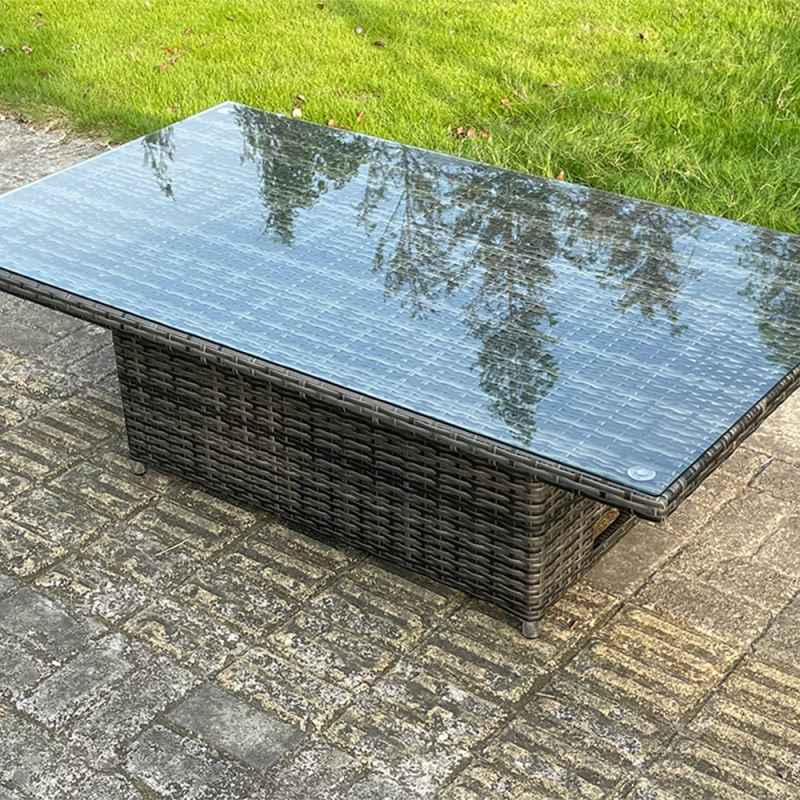 Fimous PE Wicker Rattan Garden Furniture Rising Adjustable Lifting Dining or Coffee Table In Dark Grey Mixed