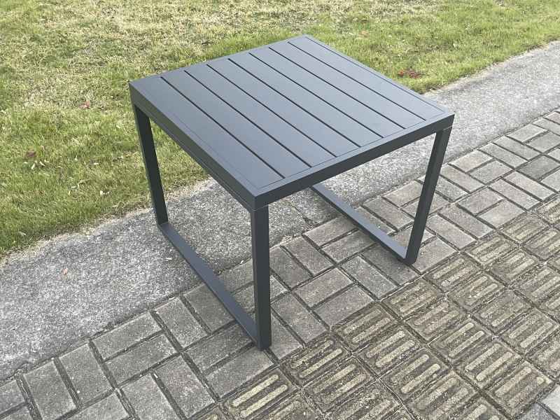 Fimous Aluminium 7 Seater Outdoor Garden Furniture Lounge Sofa Set Gas Fire Pit Dining Table with Big Footstool 2 Side Tables Dark Grey