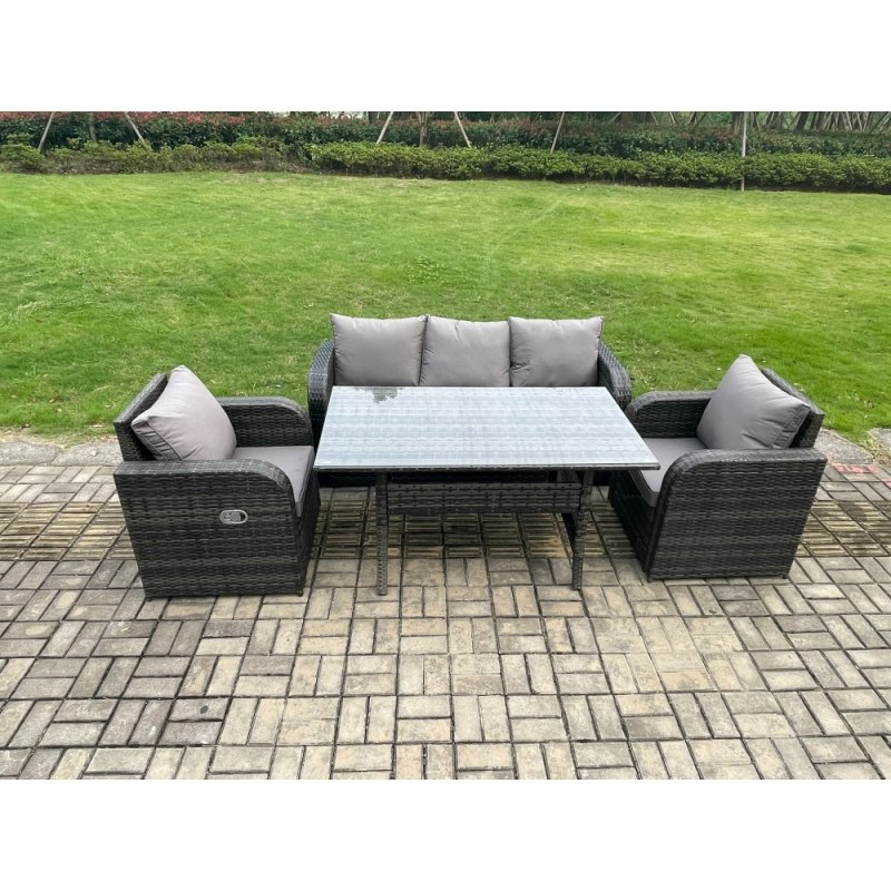 Fimous Rattan Garden Furniture 4 Piece Grey Patio Furniture Set Patio Conservatory 5 Seater Set Outdoor Rectangular Table and Chairs