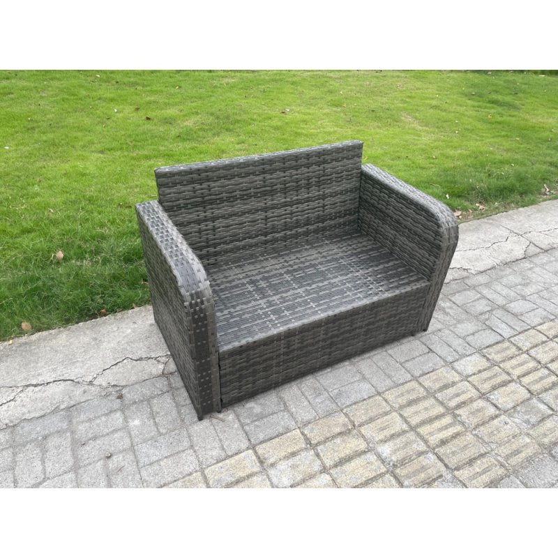 Fimous 7 Seater Garden Furniture Set Rattan Outdoor Lounge Sofa Chair With Tempered Glass Table 3 Footstools Side Table Dark Grey Mixed