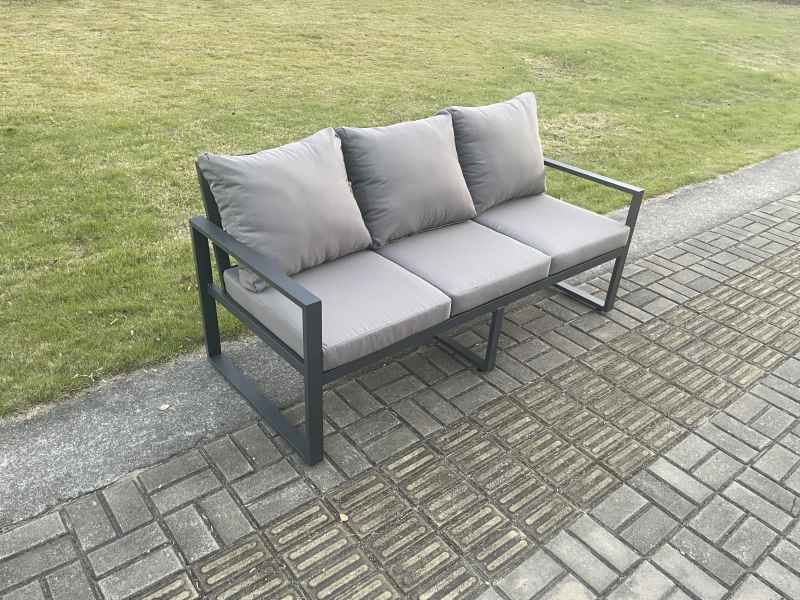 Fimous Aluminium Outdoor Garden Sofa Patio Lounge 3 Seater Sofa for Balcony, Terrace,Swimming Pool Dark Grey