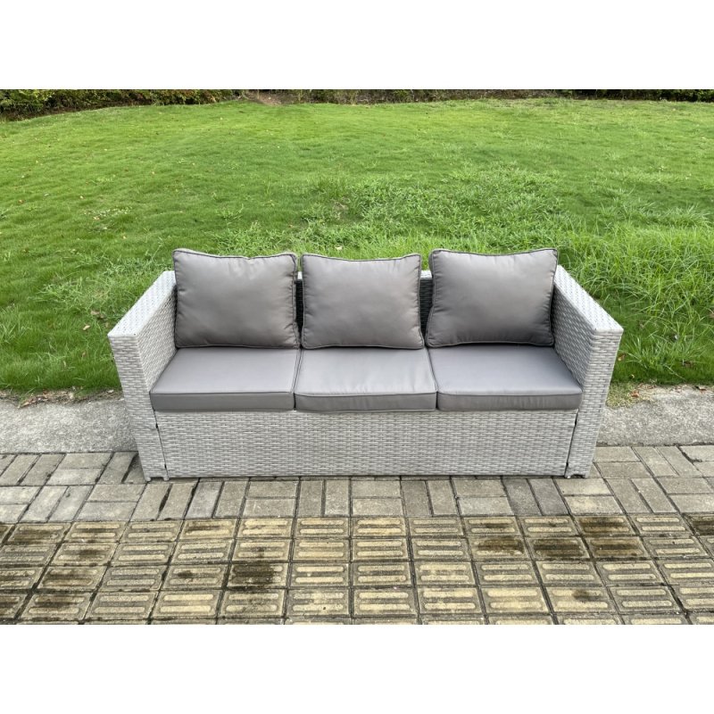 Fimous Outdoor Garden Dining Sets Rattan Furniture Gas Fire Pit Dining Table With 2 Armchairs 2 Side Tables 3 Footstools Light Grey