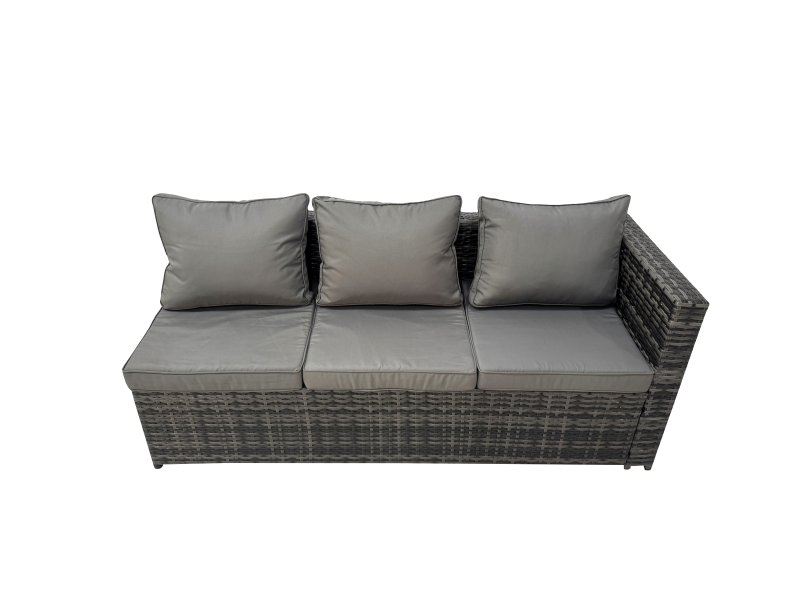Fimous Outdoor Rattan Rectangular Coffee Table Corner Sofa Sets Garden Furniture Set with 2 Big Stools Dark Grey Mixed