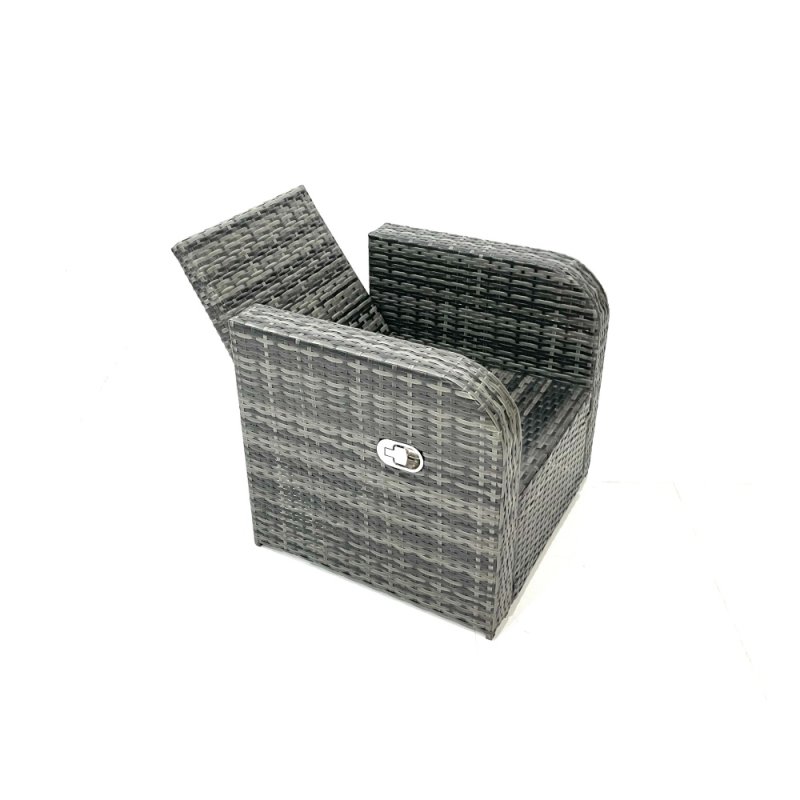 Fimous Outdoor Garden Furniture Set Rattan Sofa Dining Table Set with Reclining Chair 2 Small Footstool Dark Grey Mixed