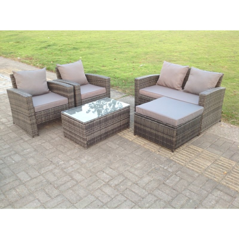 Fimous 5 Seater Grey Mixed High Back Rattan Sofa Set Coffee Table Garden Furniture Outdoor