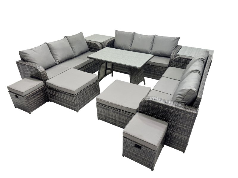 Fimous Garden Rattan Outdoor Furniture Set 13 Seater with 3 Seater Sofa 4 Stools 2 Side Tables Dark Grey