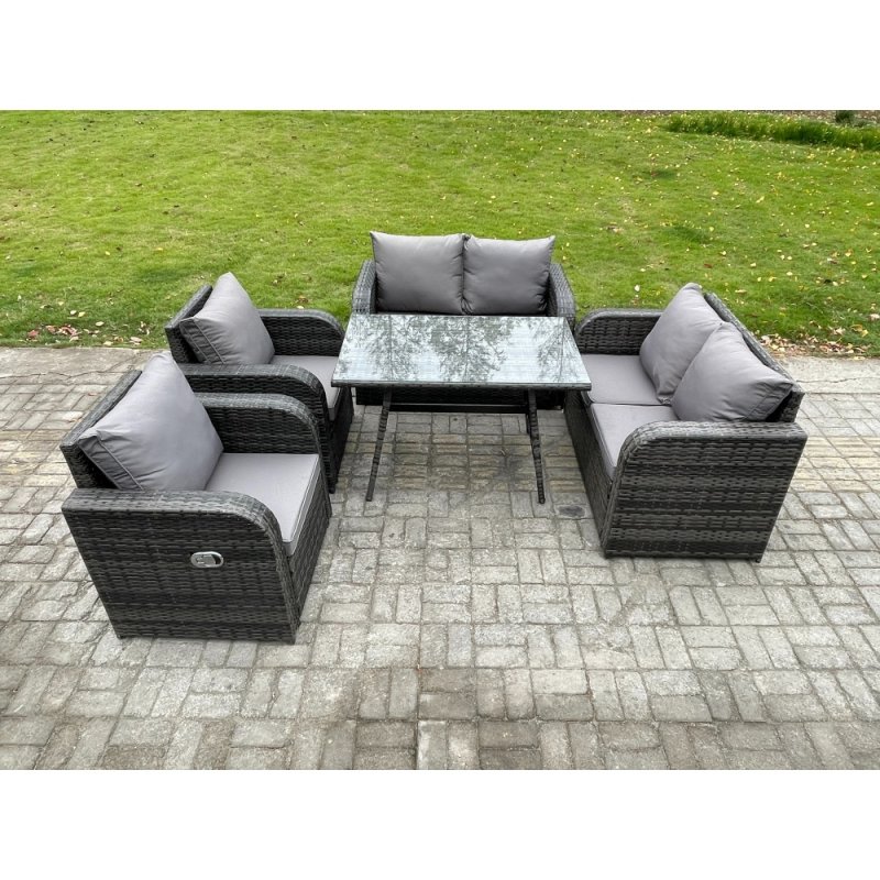 Fimous Wicker PE Rattan Garden Dining Set Outdoor Furniture Sofa with Rectangular Dining Table Dark Grey Mixed