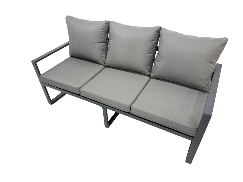 Fimous 4 Seat Outdoor Garden Furniture Set Aluminium Lounge 3 Seat Sofa Gas Fire Pit Table Sets with Chair Side Table Dark Grey