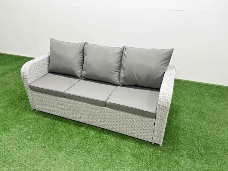 Fimous PE Rattan Lounge Sofa Set 9 Seater Outdoor Garden Furniture Set with Firepit Dining Table 3 Seater Sofa Side Table Light Grey