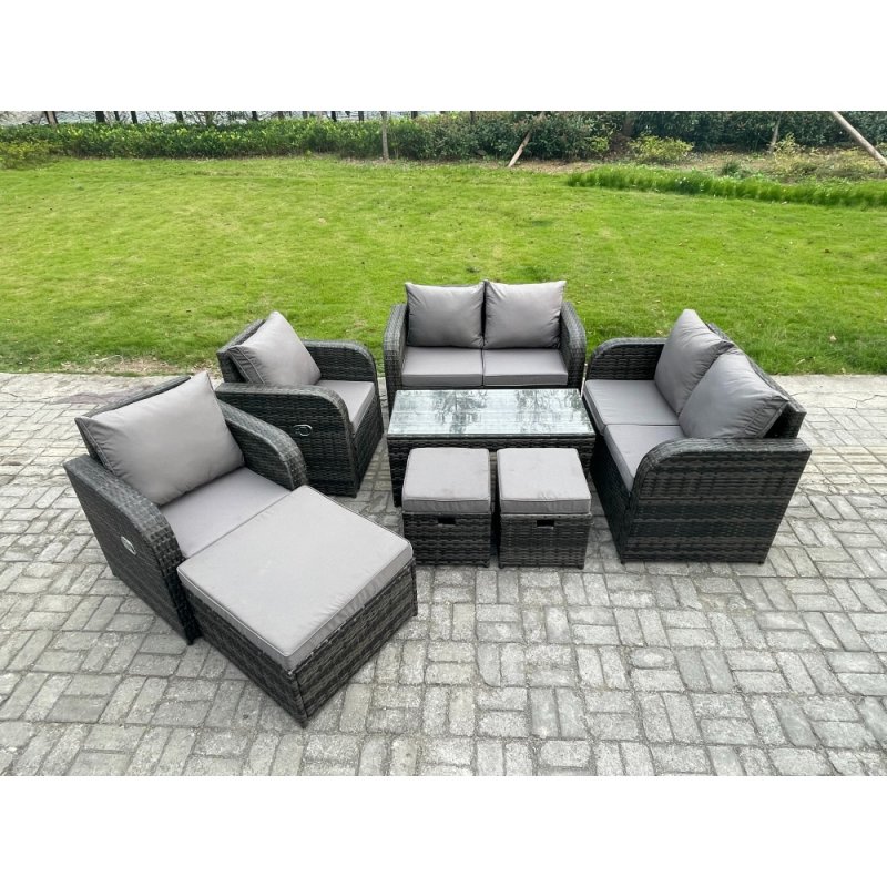 Fimous 9 Seater Rattan Garden Furniture Set Outdoor Patio Sofa, Table and Chairs Garden Table Footstools Ideal for Pool Side, Balcony, Outdoor and indoor Conservatory Patio Set