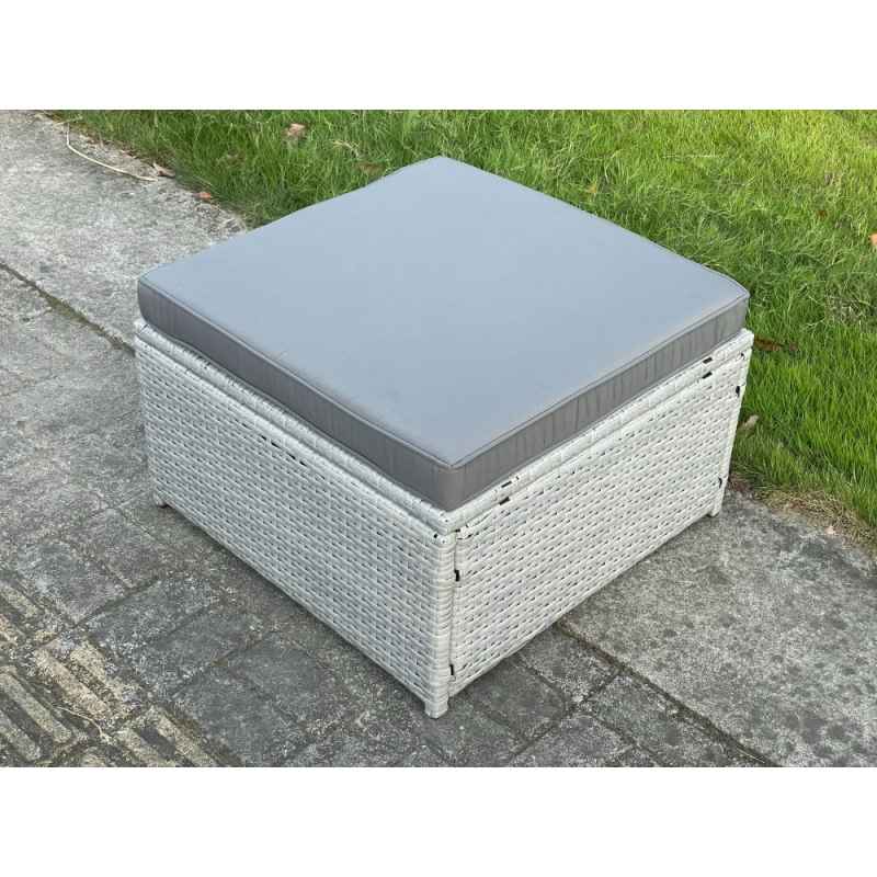Fimous Light Grey Rattan Footstool Patio Outdoor Garden Furniture Accessory With Thick Dark Grey Cushion