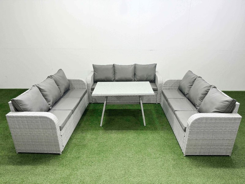 Fimous 9 Seat Outdoor PE Rattan Garden Furniture with Cushions 3 Seater Sofa Light Grey
