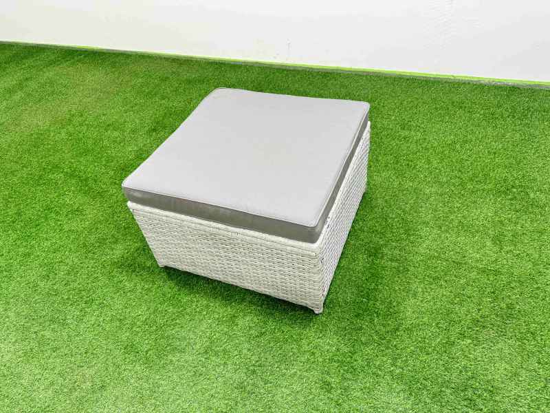 Fimous Rattan Garden Furniture Dining Set 8-seater Patio Rectangular Table Sofa Set with 2 Side Tables 2 Big Stools Light Grey