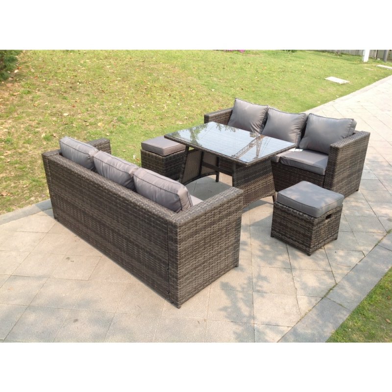 Fimous 8 Seater Lounge Rattan Sofa Set Dining Table Stools Outdoor Garden Furniture