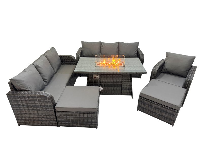 Fimous Garden Outdoor Rattan Furniture Set Rattan Reclining Chair 3 Seater Sofa with Big Stool Dark Grey Mixed