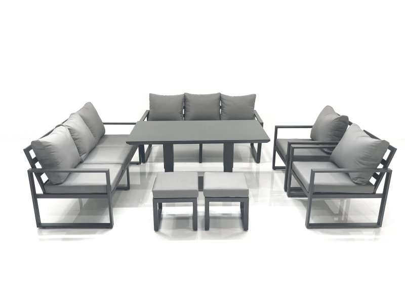 Fimous Garden Sofa Set Aluminium Furniture Rising Dining Tabe Set with 2 Chair 2 Small Footstools Dark Grey