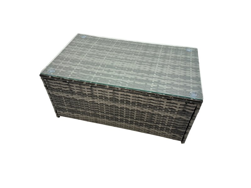 Fimous PE Rattan Garden Furniture Set Lounge Double Seat Sofa Coffee Table Set with 2 Small Stools Dark Grey MixedMixed