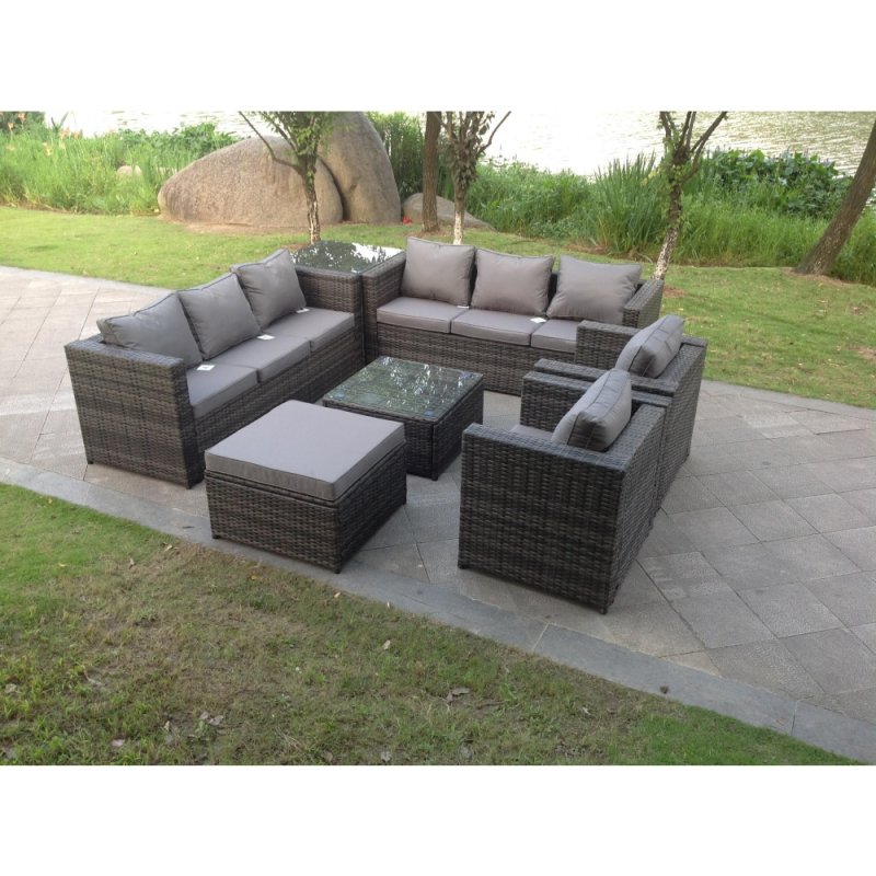 Fimous Indoor Outdoor Rattn Garden Furniture Sofa Set Table Chair Footstool Dark Grey Mixed
