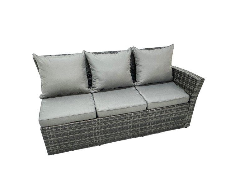 Fimous 9 Seat Rattan High Back Corner Sofa Set Patio Dining Table Set with 2 Big Stools Chair Dark Grey Mixed