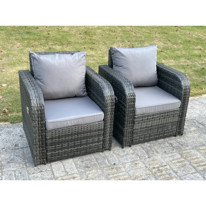 2 PC Dark Grey Mixed Curved Rattan Adjustable Reclining Arm Chair Sofa Outdoor Garden Furniture Accesory