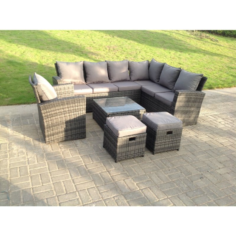 Fimous 9 Seater High Back Rattan Garden Furniture Set Corner Sofa With Square Coffee Table Stools With Chair