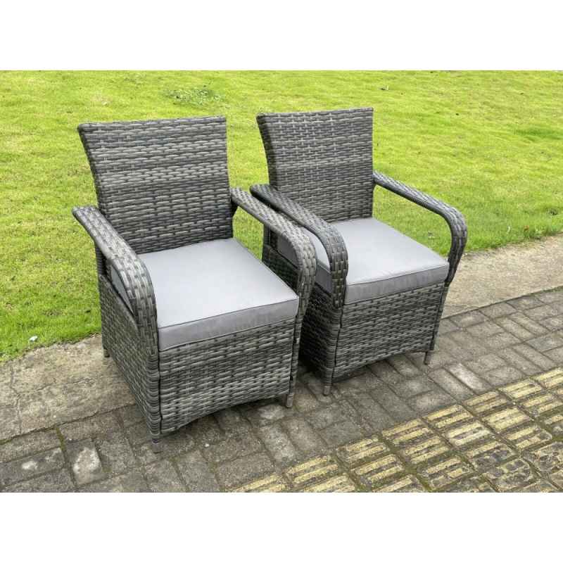 Fimous Outdoor Rattan Garden Furniture Dining Set Table And Chair Set Wicker Patio 6 Chairs Plus Round Clear Tempered Glass Table