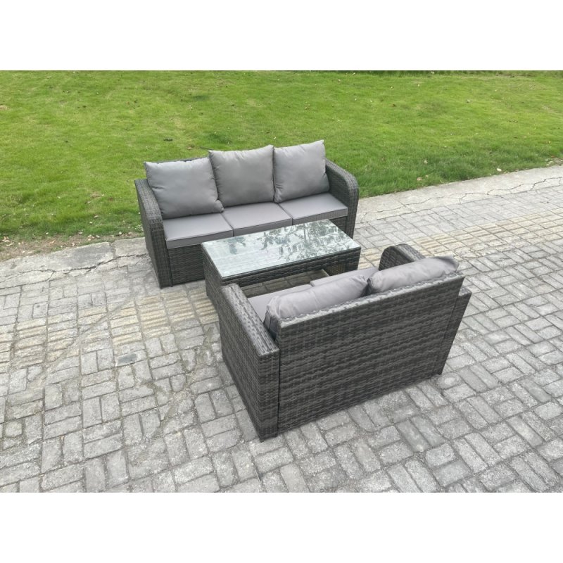 Fimous Outdoor Rattan Garden Furniture Set Patio Lounge Sofa Set with Rectangular Coffee Table Dark Grey Mixed