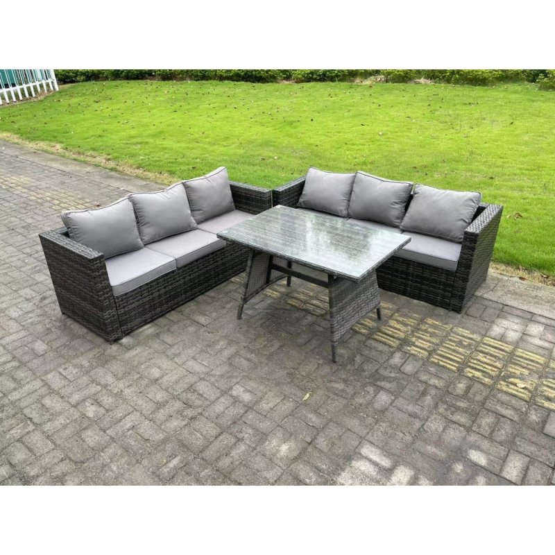 Fimous Wicker PE Rattan Garden Dining Set Outdoor Furniture Sofa with Patio Dining Table Dark Grey Mixed