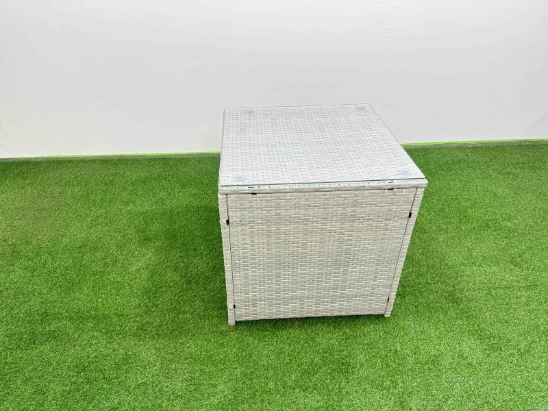 Fimous Patio Outdoor Garden Furniture Sets with Black Glass Top Dining Table 3 Seater Sofa Side Table Light Grey