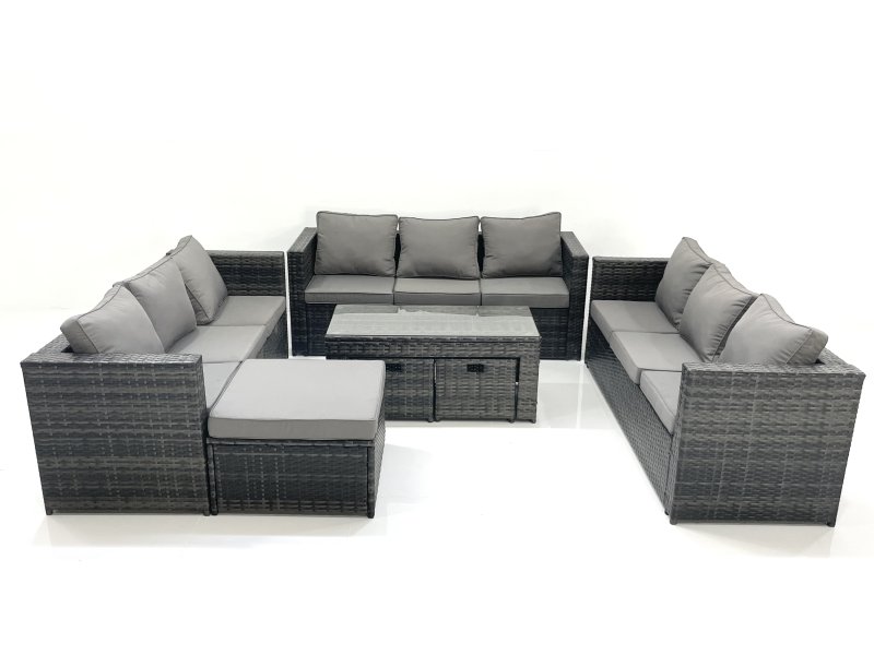 Fimous Outdoor Garden Furniture Set 7 Pieces Rattan Sofa Set with Coffee Table 3 Footstools Dark Grey Mixed