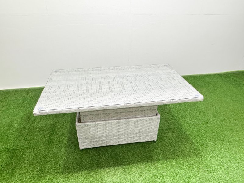 Fimous Outdoor Rattan Garden Furniture Set Patio 6 Chairs Plus Height adjustable dining table Sets Light Grey Mixed