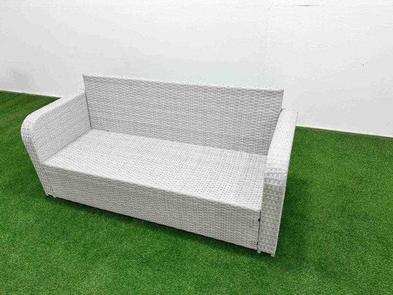 Fimous 6 Seater Rattan Outdoor Dining Table 3 Seater Sofa Set Light Grey