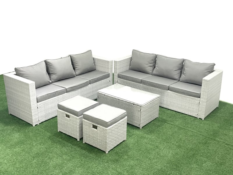 Fimous Garden Outdoor PE Rattan Furniture Set 8 Seater Rattan Garden Sofa Set with 2 Small Footstool Light Grey Mixed