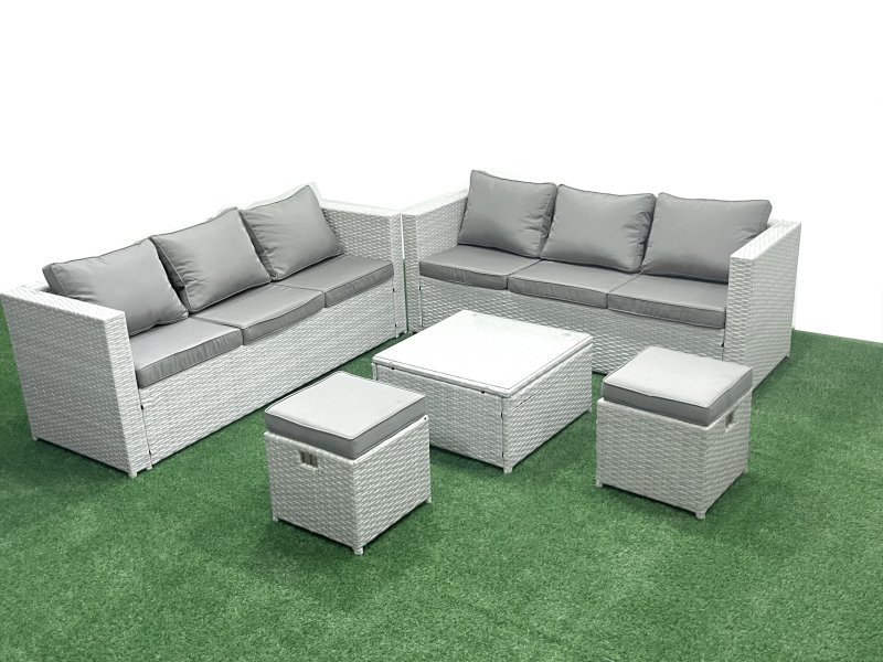Fimous Garden Outdoor Furniture Set 8 Seater Rattan Sofa Set with 2 Small Footstools Light Grey Mixed