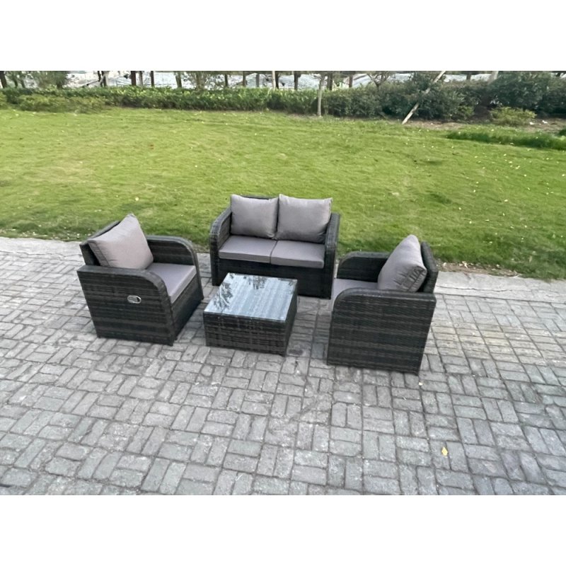 Fimous Wicker PE Rattan Garden Furniture Set Outdoor Lounge Sofa Set with Love Sofa Square Coffee Table Dark Grey Mixed