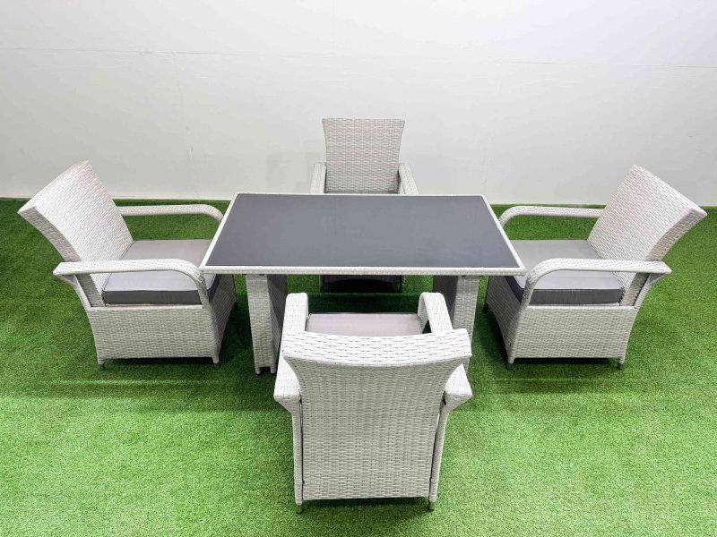 Fimous Wicker PE Rattan Garden Furniture Set Patio Outdoor 4 Chairs Plus Rectangular Dining Table Set Light Grey Mixed