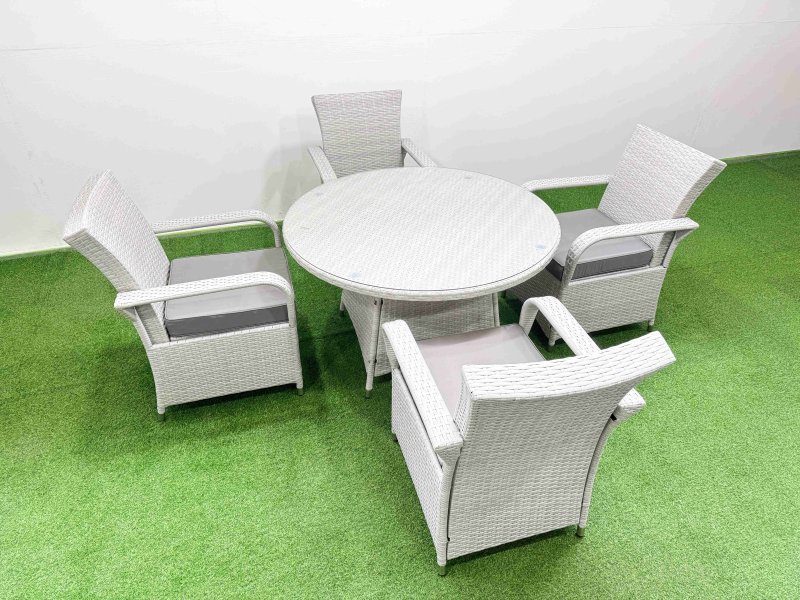 Fimous Wicker PE Rattan Garden Furniture Set Patio Outdoor 4 Chairs Plus Big Round Table Set Light Grey Mixed